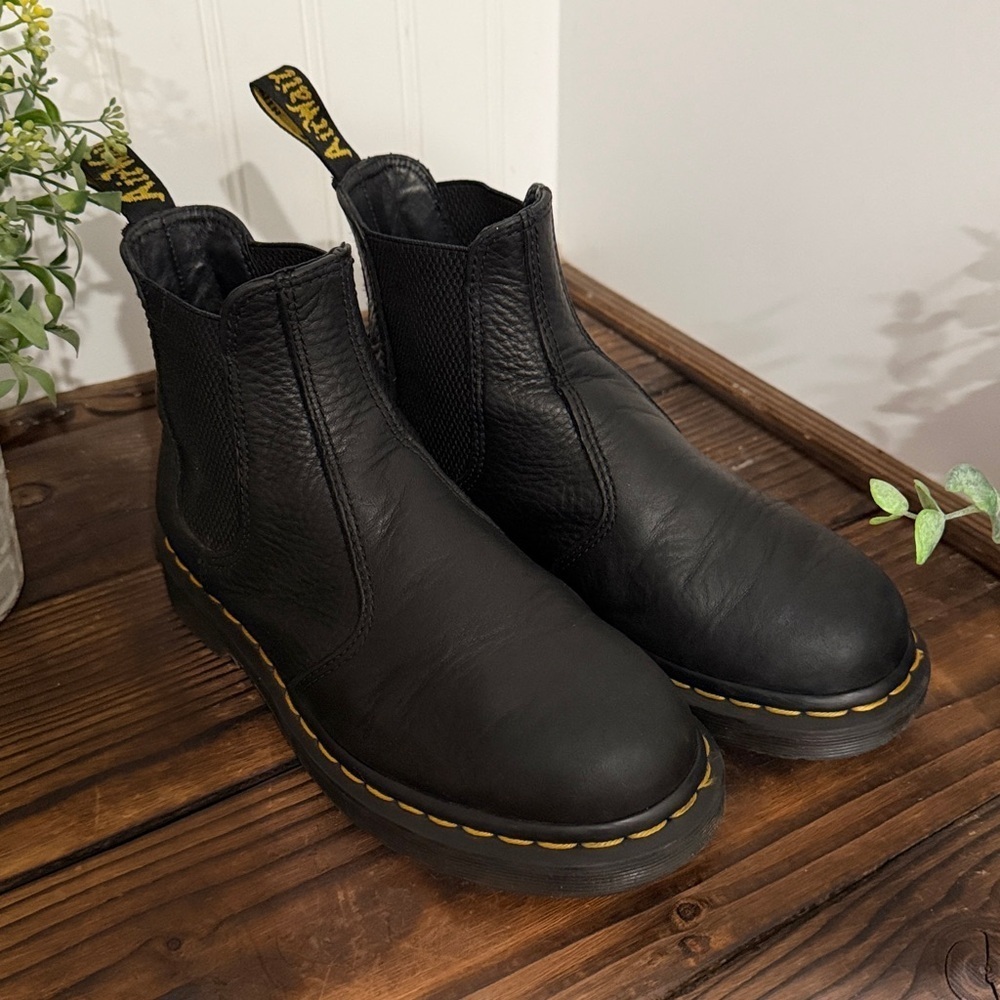 Dr. Martens Black Leather Chelsea Slipon Ankle Boots fits like 6.5
